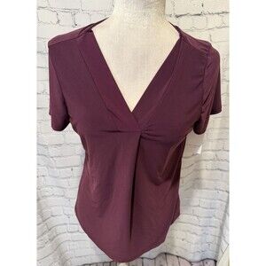 NWT Elan + Grace New York Purple V-Neck Top Short Sleeve Blouse Petite XL